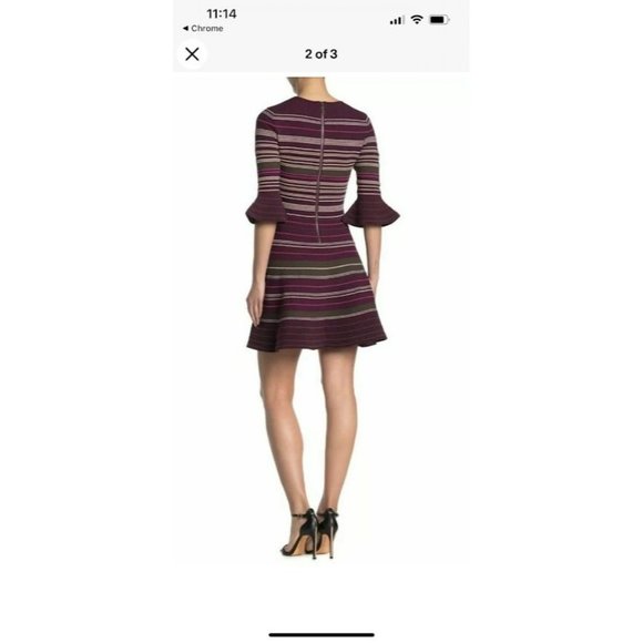 NWT Ted Baker Size 3 Ottoman Skater Dress Stripe Dark Blue - Picture 3 of 11
